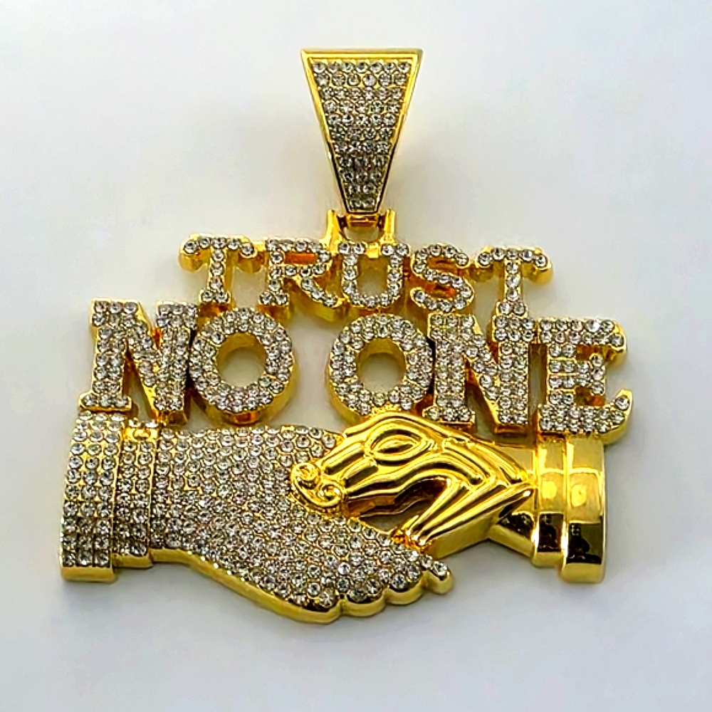 Iced Out 'Trust No One' Pendant - Gold Plated Stainless Steel Pendant